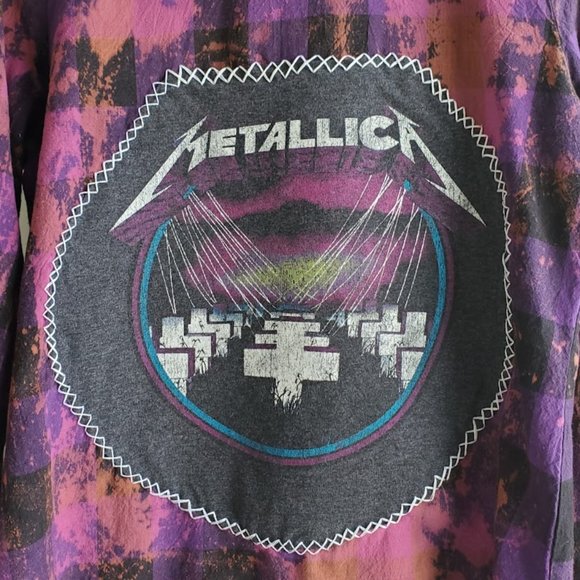 dELiA*s Tops Upcycled Distressed Flannel Shirt With Metallica Rock
